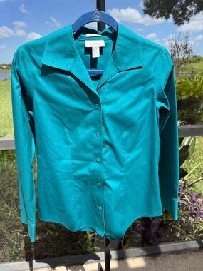 Chico's no iron Teal Green Button-Front Long Sleeve Shirt